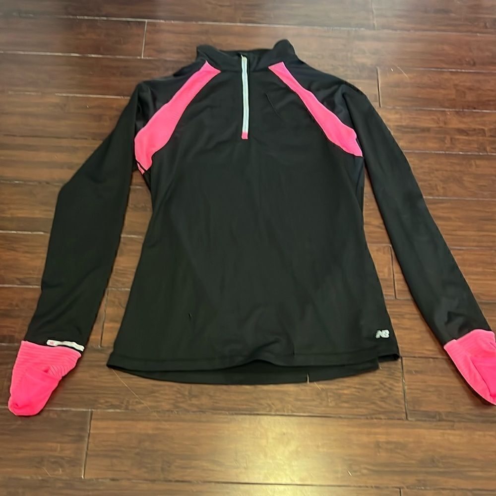 New Balance Black and Pink Long Sleeve Quarter Zip Up Top - Size Medium